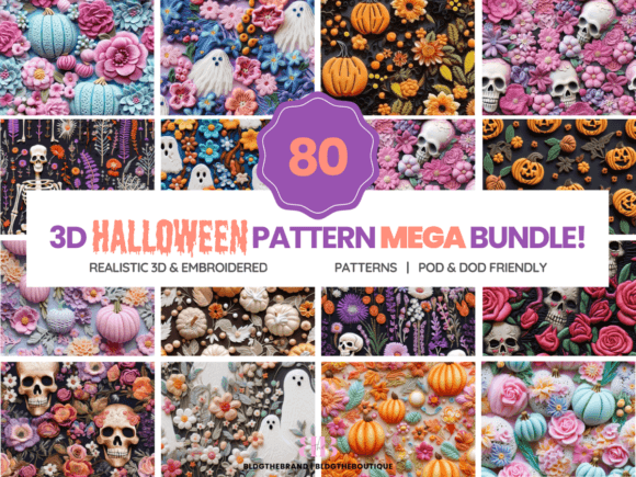Download 80 3d &amp; Embroidery Halloween Patterns - Premium Resources