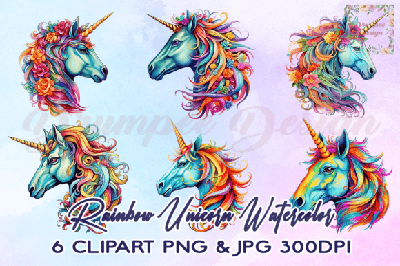 Download Rainbow Unicorn Horn Watercolor Clipart - Unicorn Collection